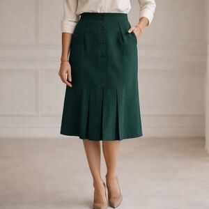 VTG Elegant Green Pleated Skirt
